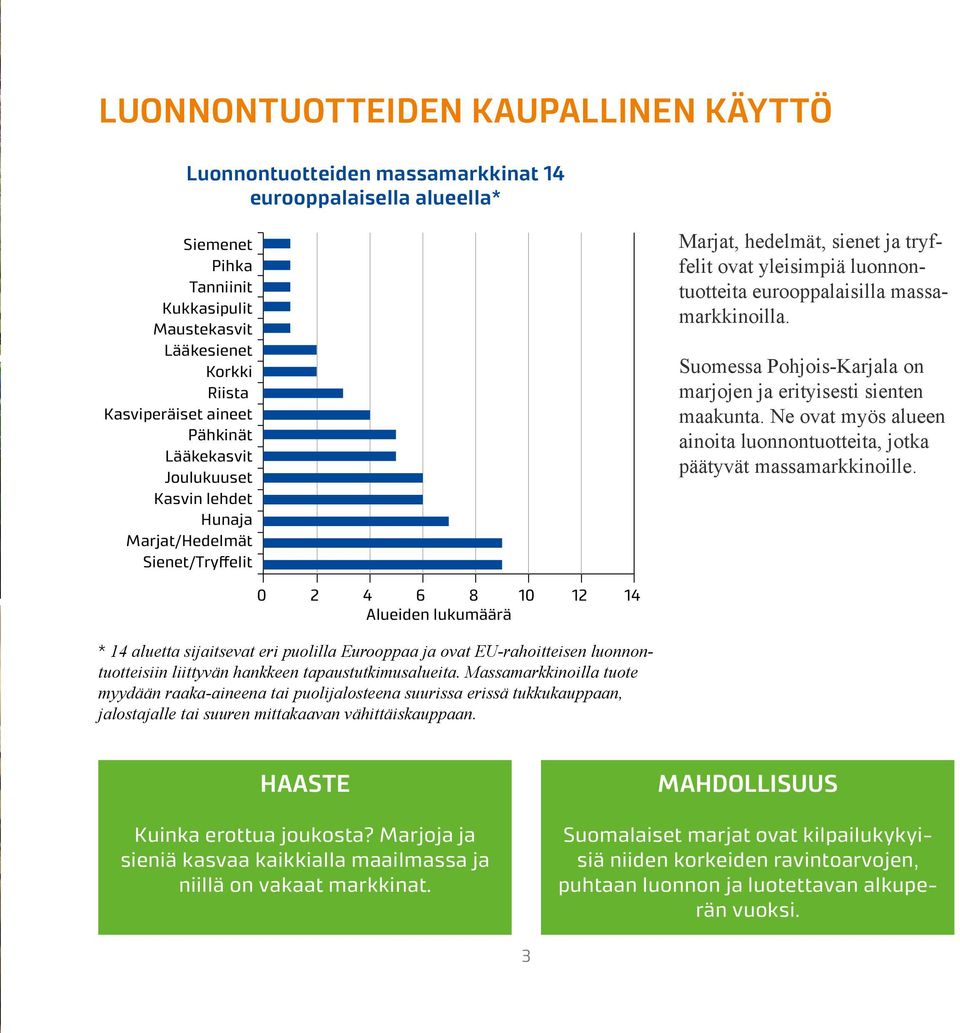 Suomessa Pohjois-Karjala on marjojen ja erityisesti sienten maakunta. Ne ovat myös alu een ainoita luonnontuotteita, jotka päätyvät massamarkkinoille.