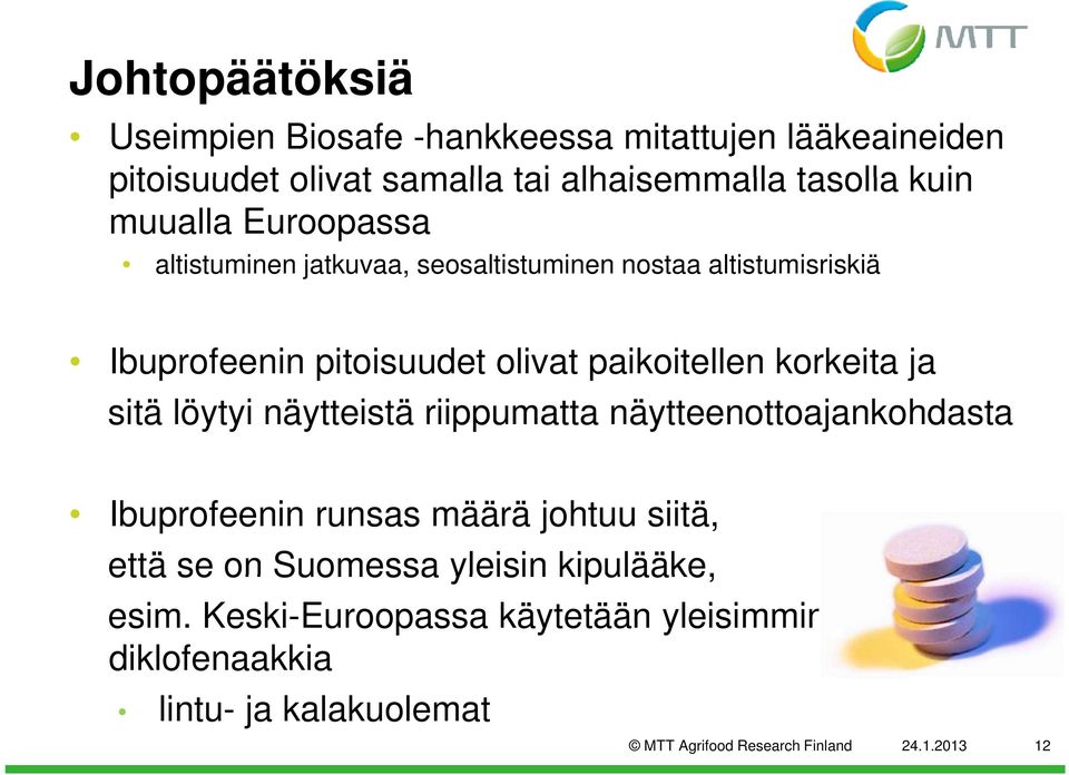 korkeita ja sitä löytyi näytteistä riippumatta näytteenottoajankohdasta Ibuprofeenin runsas määrä johtuu siitä, että se on Suomessa