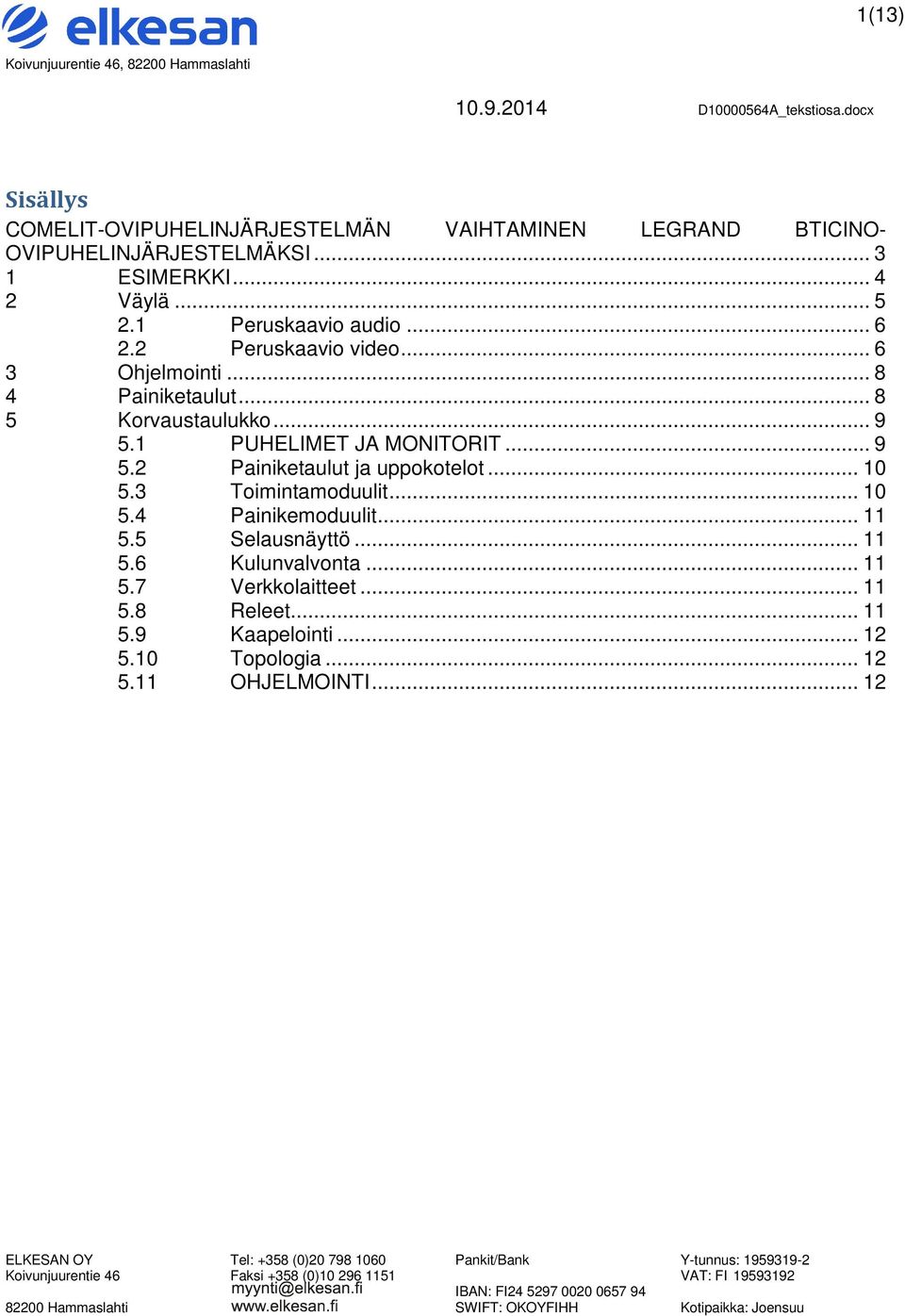 1 PUHELIMET JA MONITORIT... 9 5.2 Painiketaulut ja uppokotelot... 10 5.3 Toimintamoduulit... 10 5.4 Painikemoduulit... 11 5.