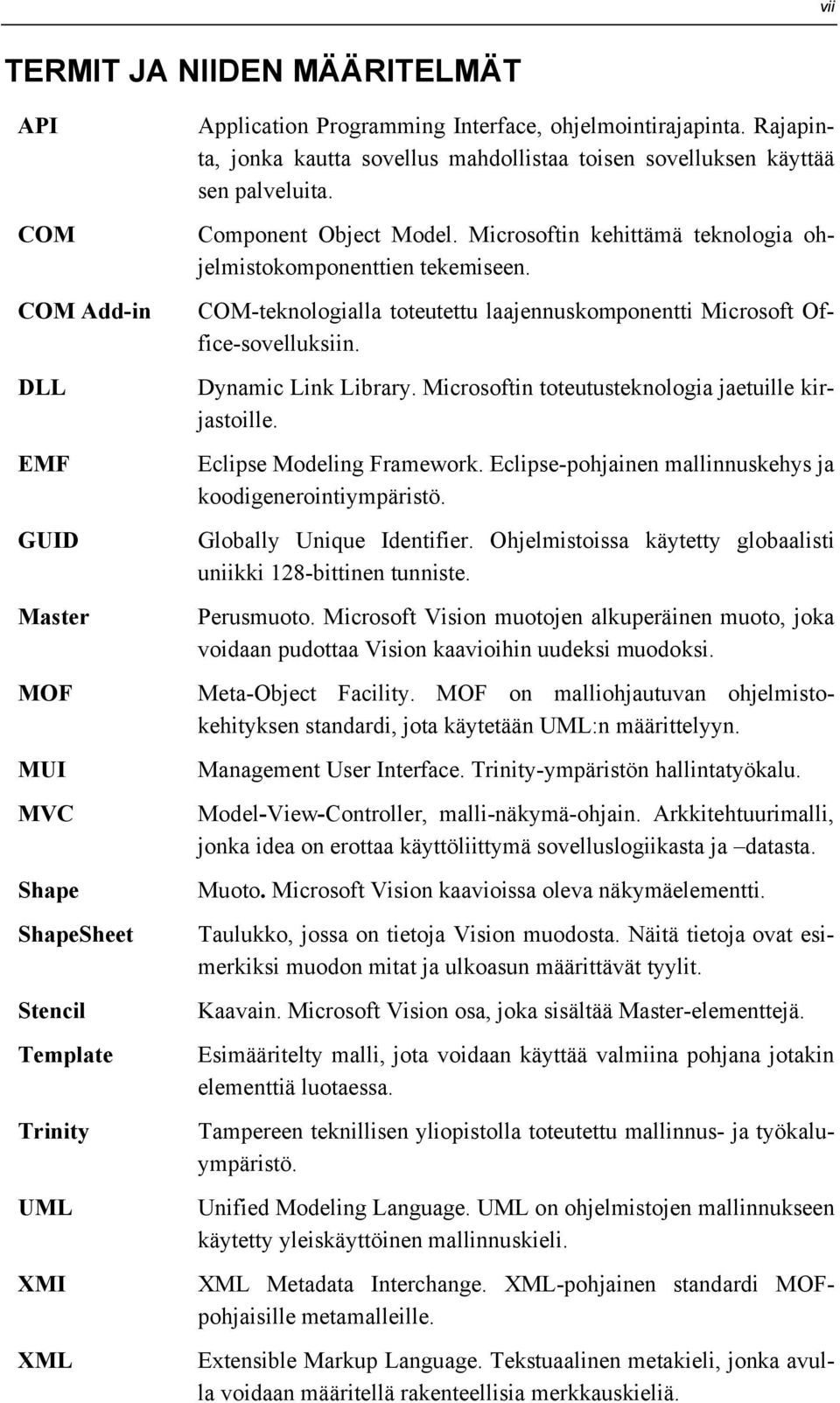 COM-teknologialla toteutettu laajennuskomponentti Microsoft Office-sovelluksiin. Dynamic Link Library. Microsoftin toteutusteknologia jaetuille kirjastoille. Eclipse Modeling Framework.