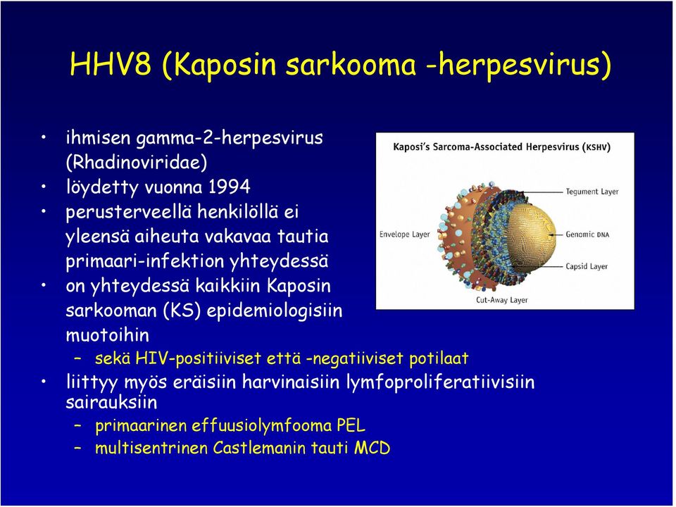 Kaposin sarkooman (KS) epidemiologisiin muotoihin sekä HIV-positiiviset että -negatiiviset potilaat liittyy myös
