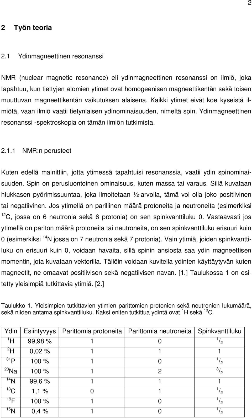 muuttuvan magneettikentän vaikutuksen alaisena. Kaikki ytimet eivät koe kyseistä ilmiötä, vaan ilmiö vaatii tietynlaisen ydinominaisuuden, nimeltä spin.