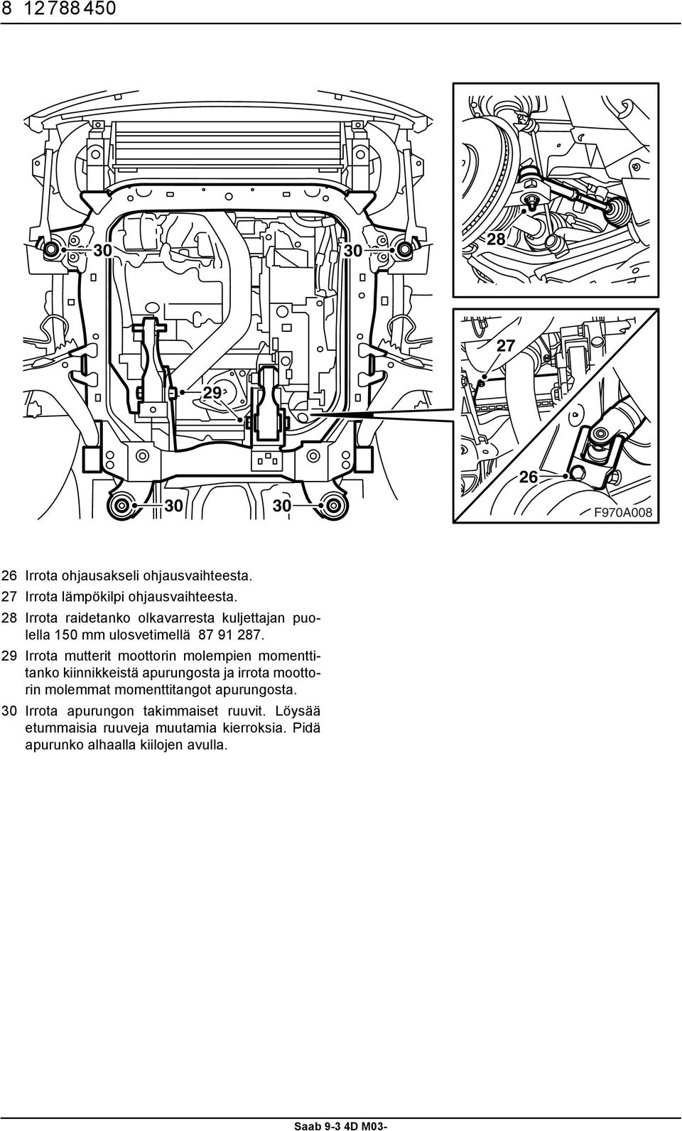 28 Irrota raidetanko olkavarresta kuljettajan puolella 150 mm ulosvetimellä 87 91 287.