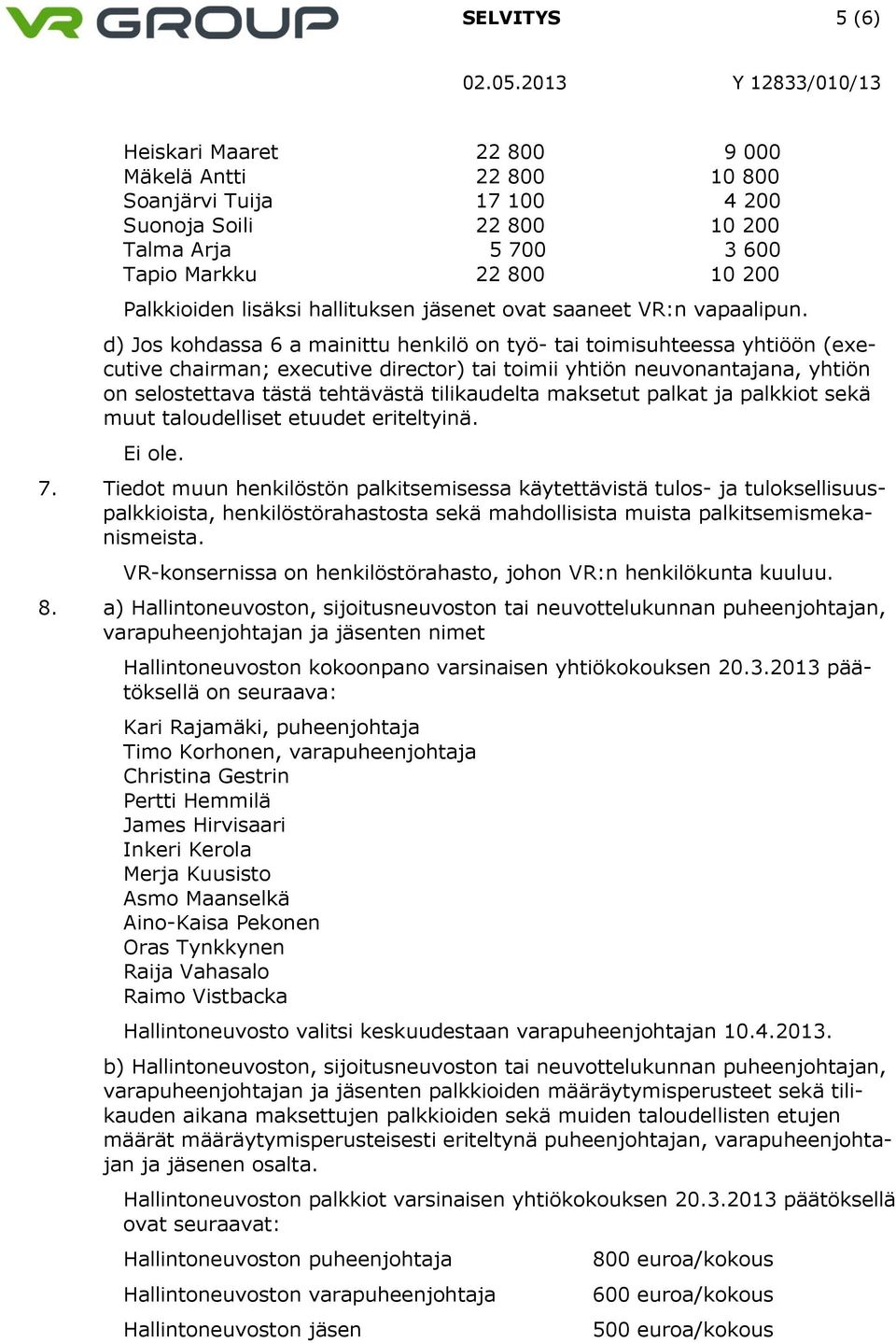 d) Jos kohdassa 6 a mainittu henkilö on työ- tai toimisuhteessa yhtiöön (executive chairman; executive director) tai toimii yhtiön neuvonantajana, yhtiön on selostettava tästä tehtävästä tilikaudelta