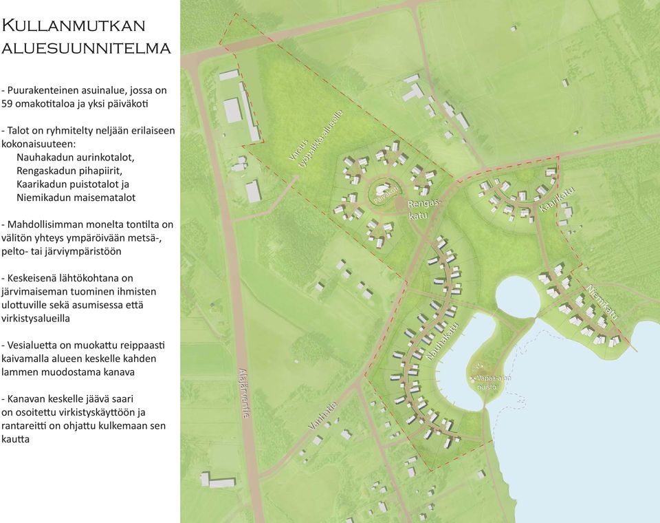 metsä-, pelto- tai järviympäristöön - Keskeisenä lähtökohtana on järvimaiseman tuominen ihmisten ulo uville sekä asumisessa e ä virkistysalueilla - Vesialue a on