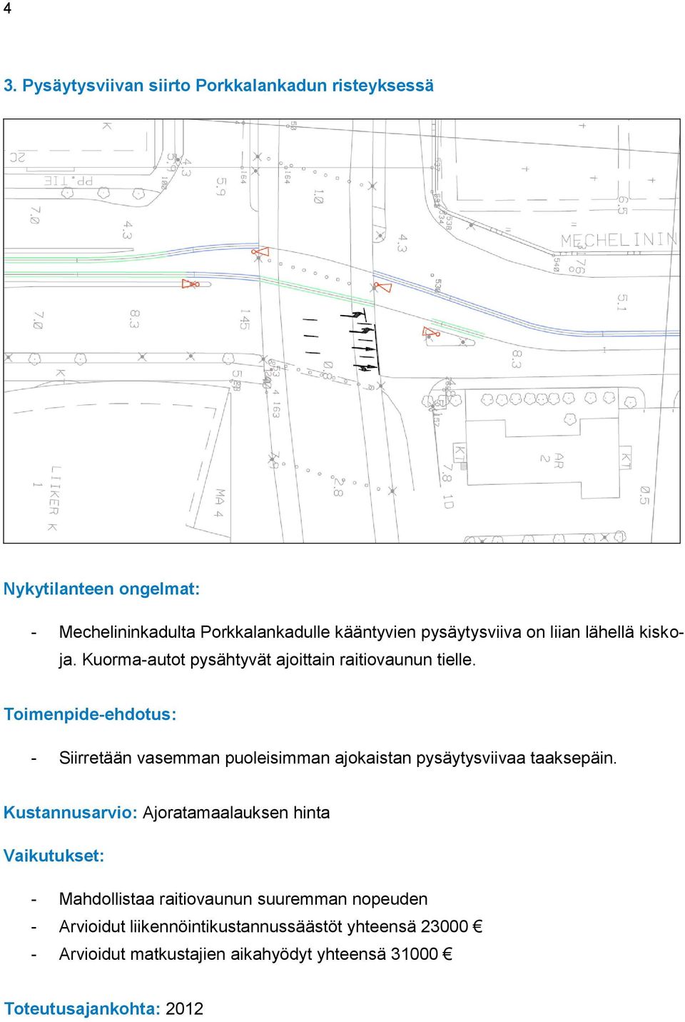 - Siirretään vasemman puoleisimman ajokaistan pysäytysviivaa taaksepäin.