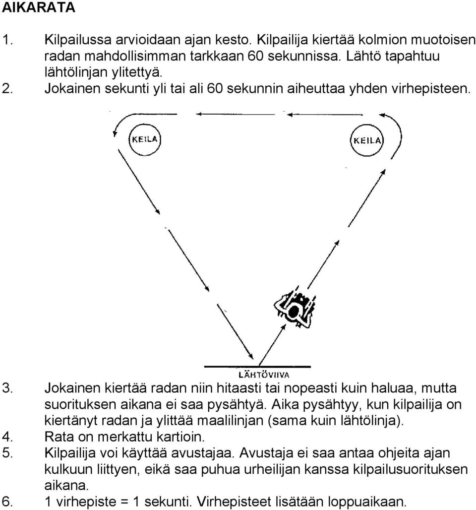 Jokainen kiertää radan niin hitaasti tai nopeasti kuin haluaa, mutta suorituksen aikana ei saa pysähtyä.