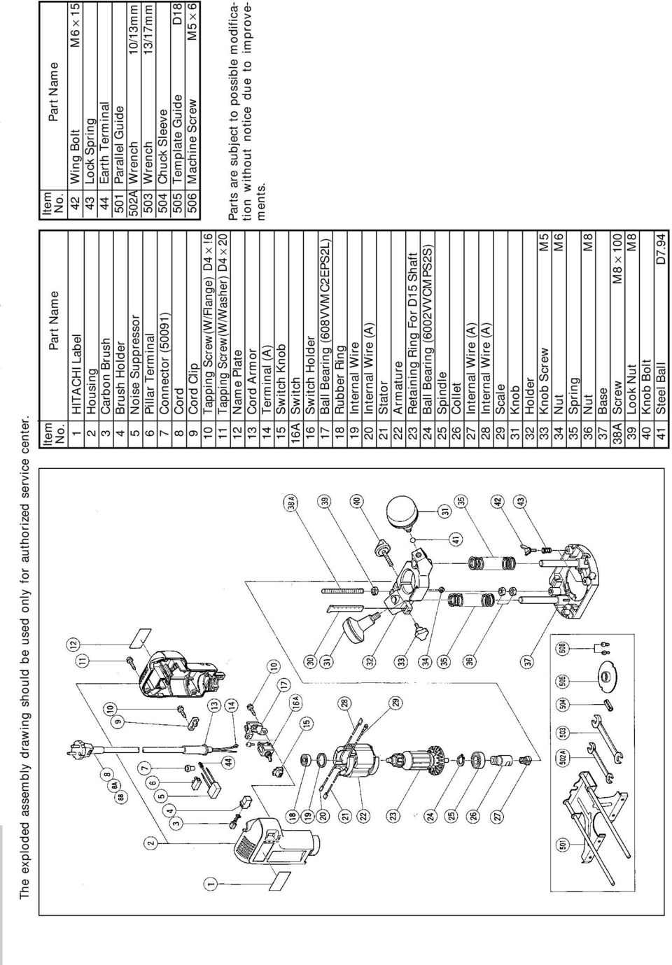 subject to possible modification without notice due to improvements. The exploded assembly drawing should be used only for authorized service center.