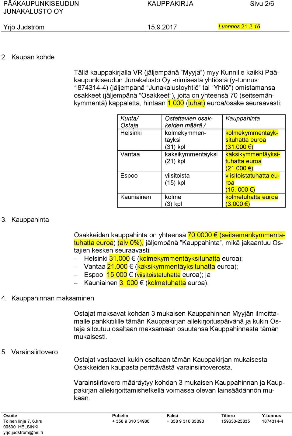 kappaletta, hintaan 1.