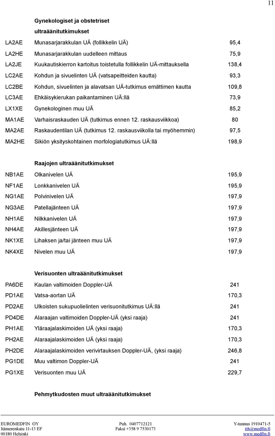 paikantaminen UÄ:llä 73,9 LX1XE Gynekologinen muu UÄ 85,2 MA1AE Varhaisraskauden UÄ (tutkimus ennen 12. raskausviikkoa) 80 MA2AE Raskaudentilan UÄ (tutkimus 12.