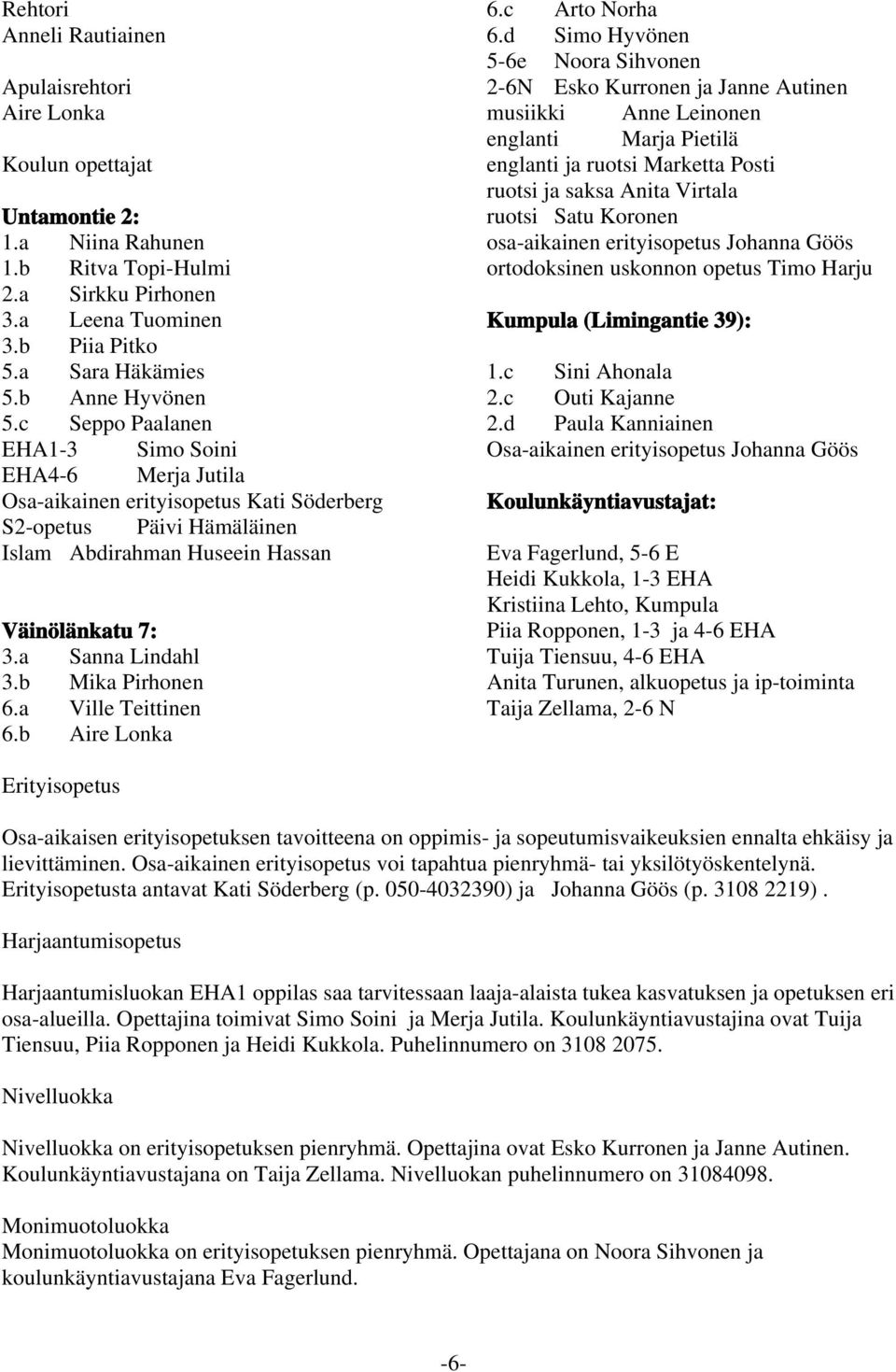 a Sanna Lindahl 3.b Mika Pirhonen 6.a Ville Teittinen 6.b Aire Lonka 6.c Arto Norha 6.