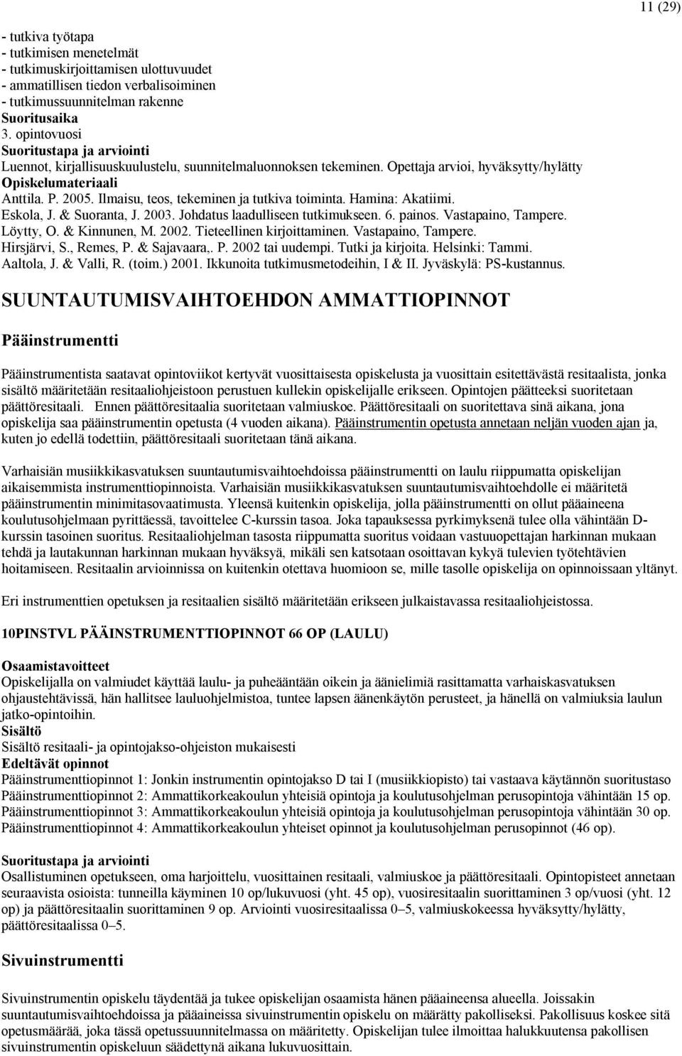 Hamina: Akatiimi. Eskola, J. & Suoranta, J. 2003. Johdatus laadulliseen tutkimukseen. 6. painos. Vastapaino, Tampere. Löytty, O. & Kinnunen, M. 2002. Tieteellinen kirjoittaminen. Vastapaino, Tampere. Hirsjärvi, S.