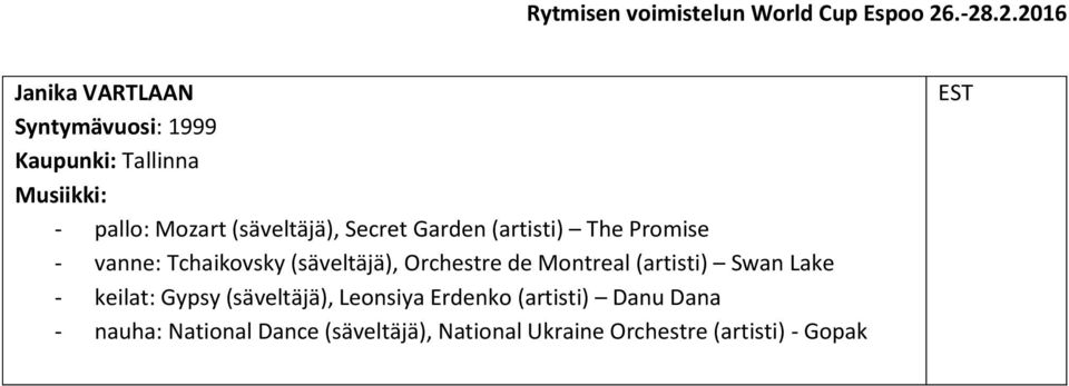 Montreal (artisti) Swan Lake - keilat: Gypsy (säveltäjä), Leonsiya Erdenko (artisti)