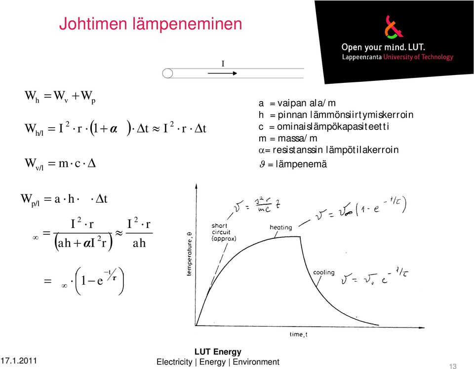 = ominaislämpökapasiteetti m = massa/m = resistanssin