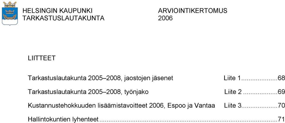.. 68 Tarkastuslautakunta 2005 2008, työnjako Liite 2.