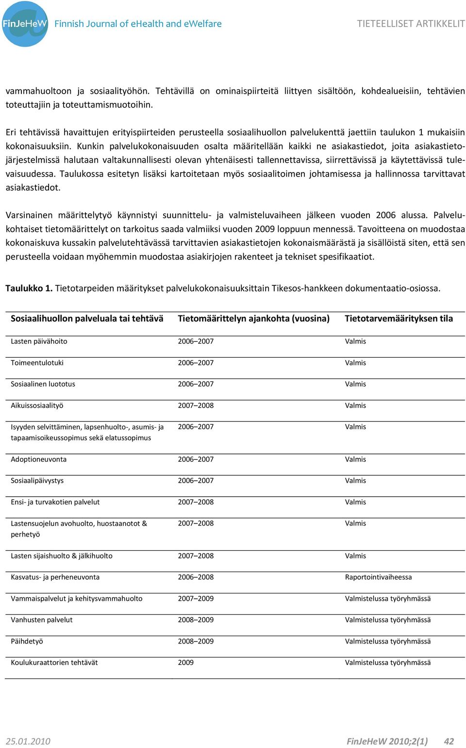 Kunkin palvelukokonaisuuden osalta määritellään kaikki ne asiakastiedot, joita asiakastietojärjestelmissä halutaan valtakunnallisesti olevan yhtenäisesti tallennettavissa, siirrettävissä ja