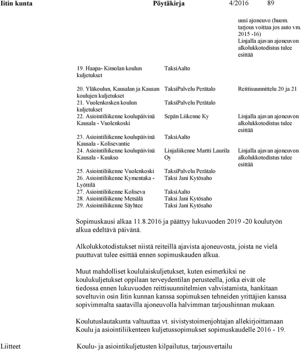 Asiointiliikenne koulupäivinä Kausala - Kolisevantie 24.