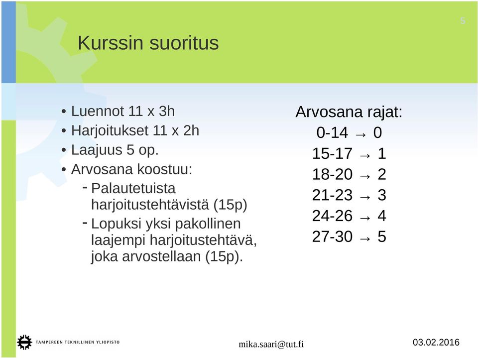 Lopuksi yksi pakollinen laajempi harjoitustehtävä, joka