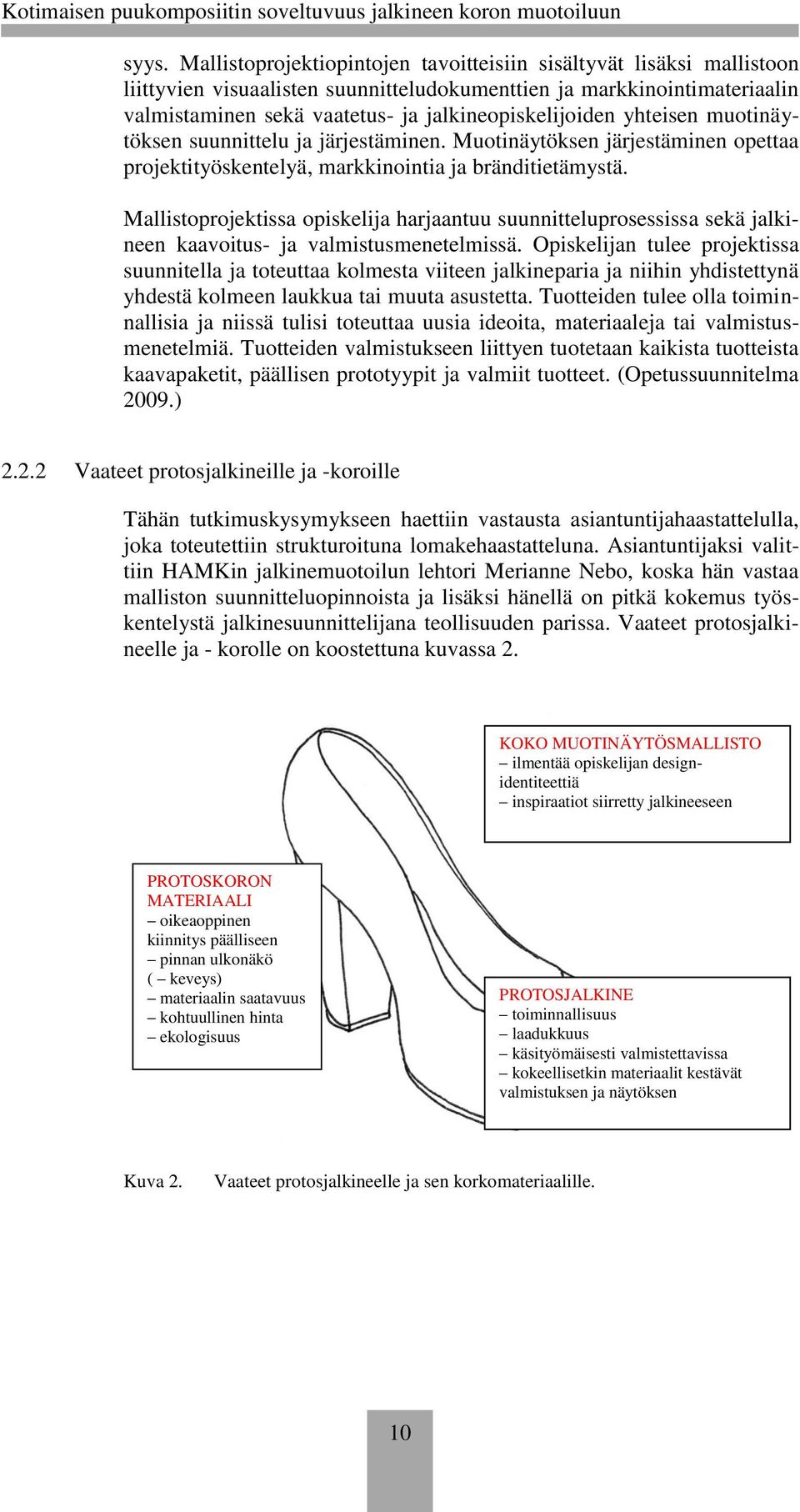 Mallistoprojektissa opiskelija harjaantuu suunnitteluprosessissa sekä jalkineen kaavoitus- ja valmistusmenetelmissä.