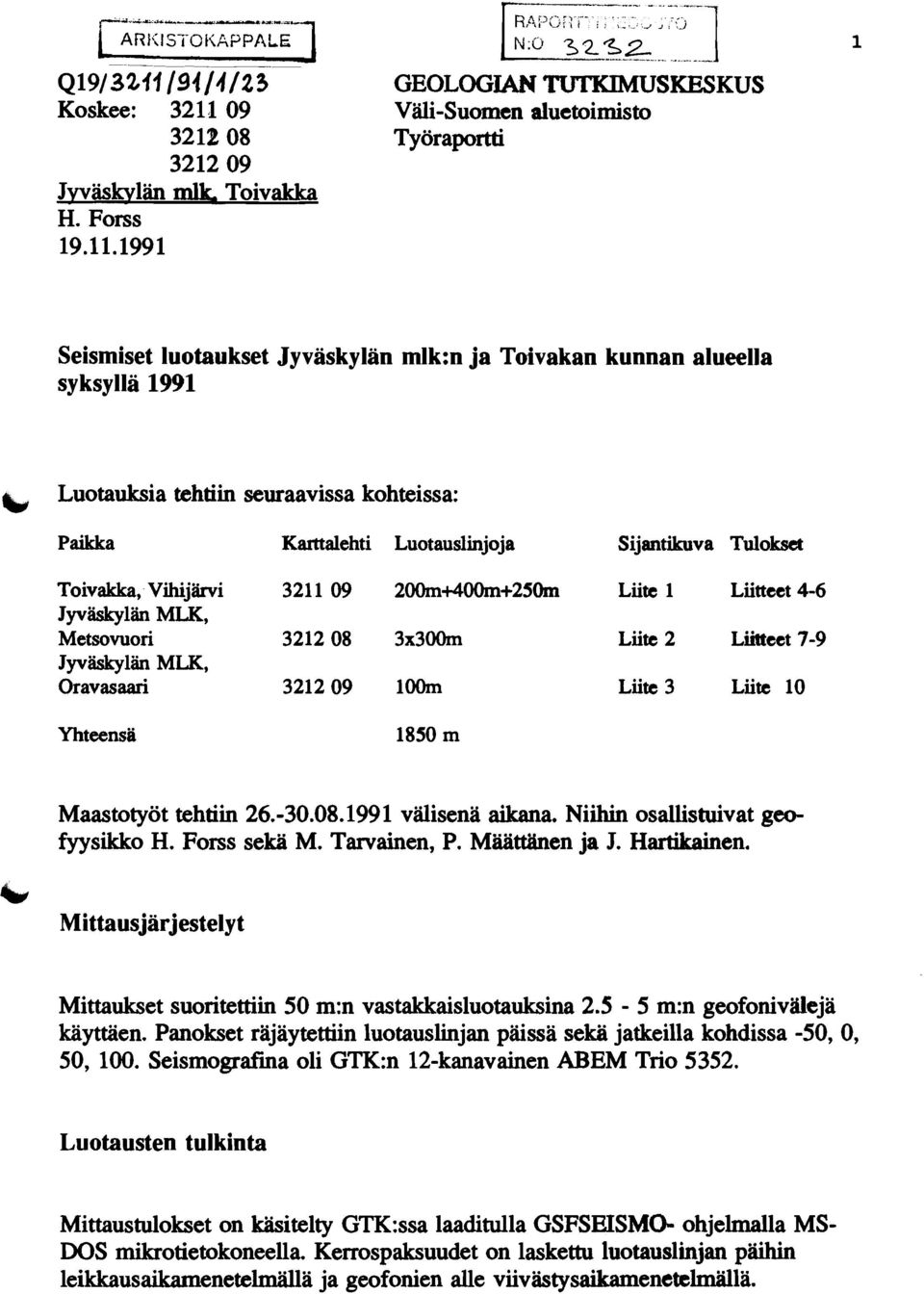 09 Väli-Suomen aluetoimisto 3212 08 Ty öraporiii 3212 09 Jwäskvlän mk Toivakka H. Forss 19.11.