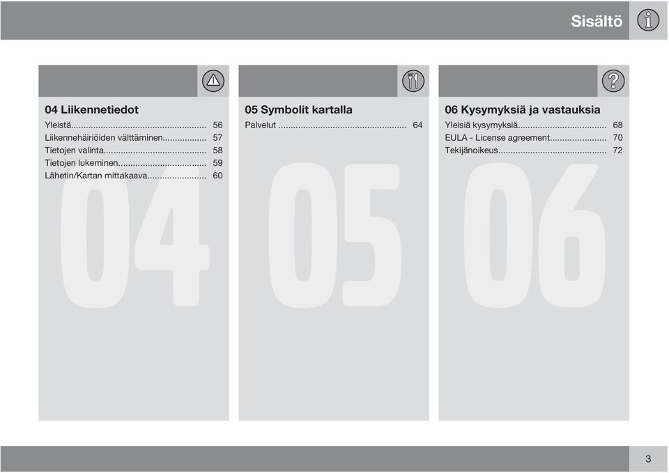 .. 59 Lähetin/Kartan mittakaava... 60 05 Symbolit kartalla Palvelut.