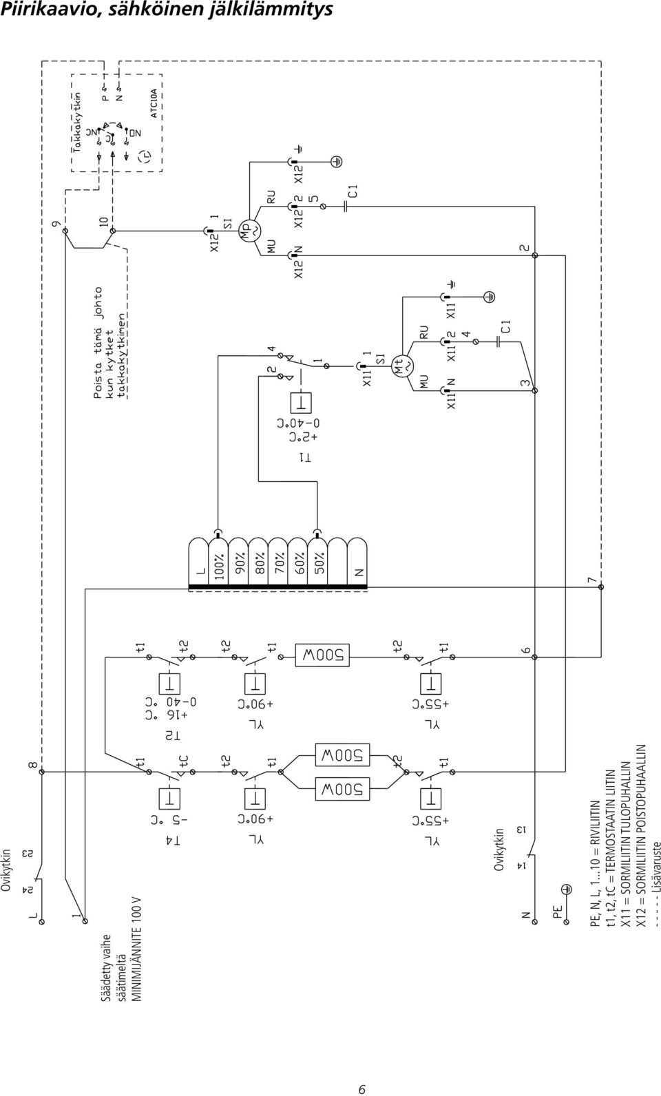 ..10 = RIVILIITIN t1, t2, tc = TERMOSTAATIN LIITIN X11 =