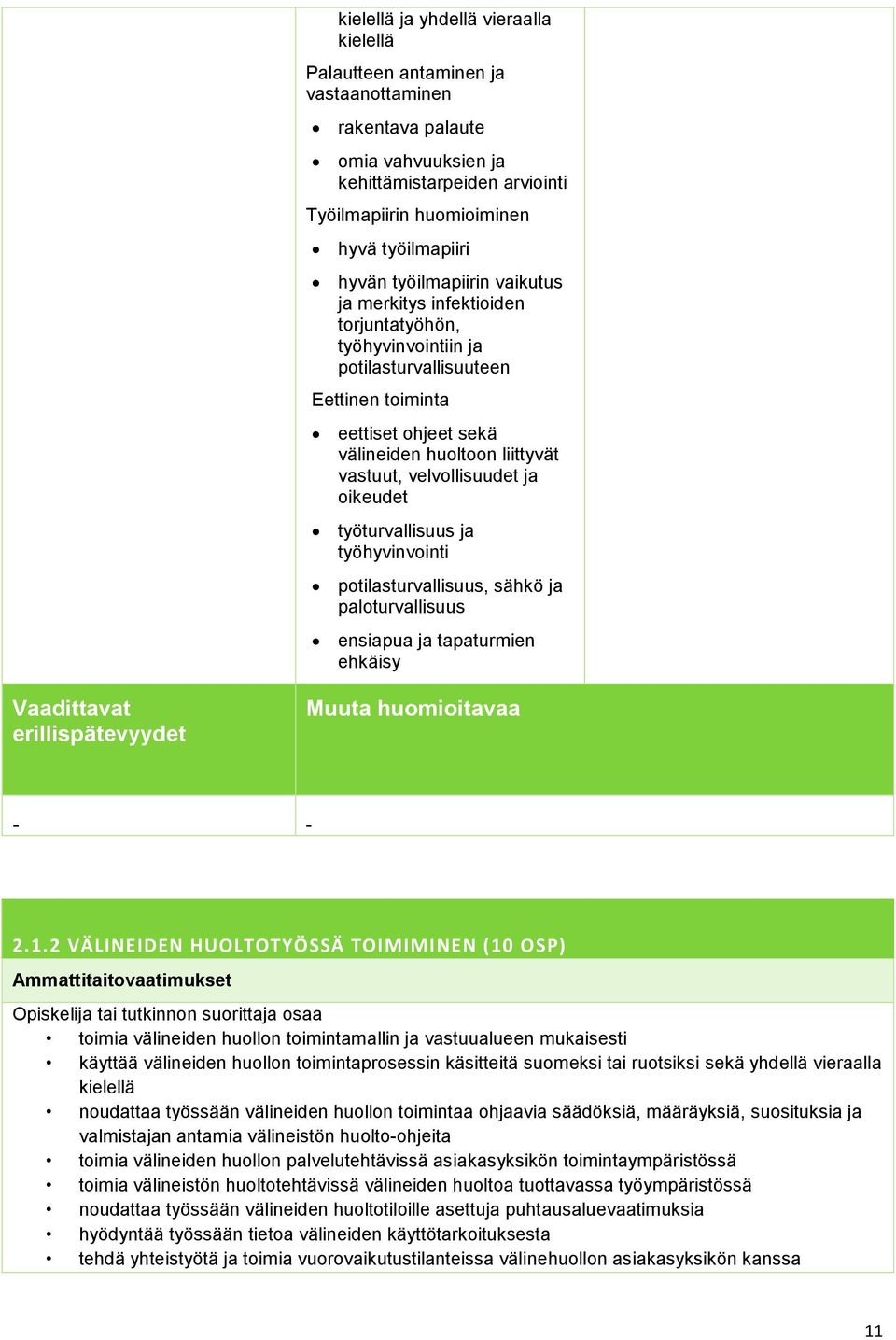ja oikeudet työturvallisuus ja työhyvinvointi potilasturvallisuus, sähkö ja paloturvallisuus ensiapua ja tapaturmien ehkäisy Vaadittavat erillispätevyydet Muuta huomioitavaa - - 2.1.