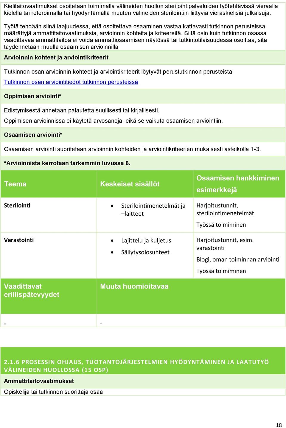 Siltä osin kuin tutkinnon osassa vaadittavaa ammattitaitoa ei voida ammattiosaamisen näytössä tai tutkintotilaisuudessa osoittaa, sitä täydennetään muulla osaamisen arvioinnilla Arvioinnin kohteet ja