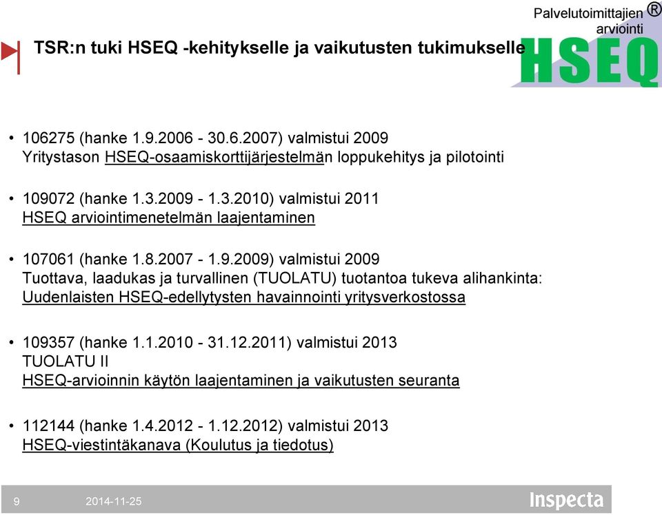 1.3.2010) valmistui 2011 HSEQ arviointimenetelmän laajentaminen 107061 (hanke 1.8.2007-1.9.