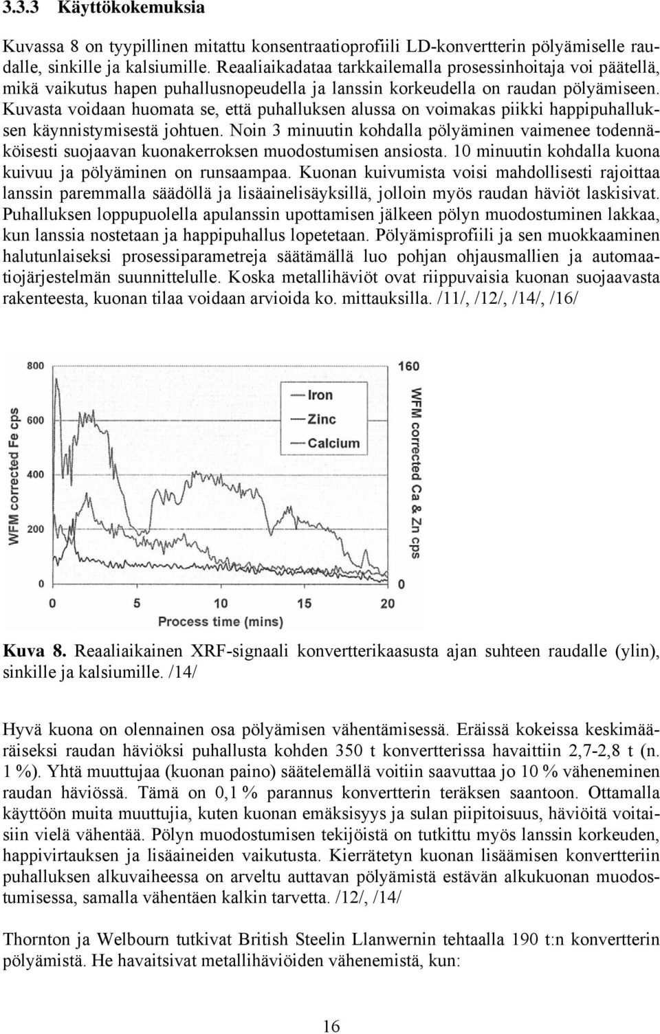 Kuvasta voidaan huomata se, että puhalluksen alussa on voimakas piikki happipuhalluksen käynnistymisestä johtuen.