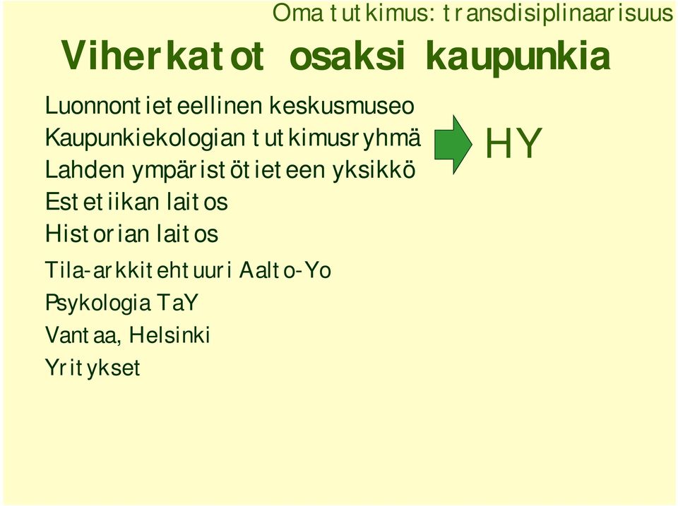 Lahden ympäristötieteen yksikkö Estetiikan laitos Historian laitos