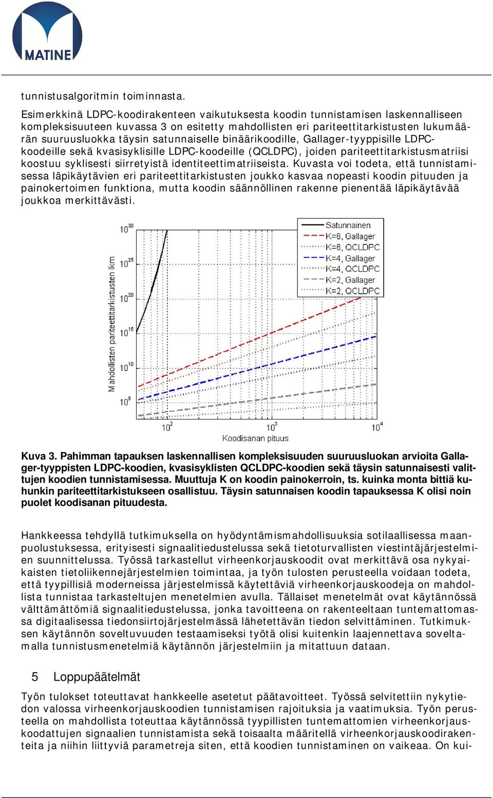 satunnaiselle binäärikoodille, Gallager-tyyppisille LDPCkoodeille sekä kvasisyklisille LDPC-koodeille (QCLDPC), joiden pariteettitarkistusmatriisi koostuu syklisesti siirretyistä
