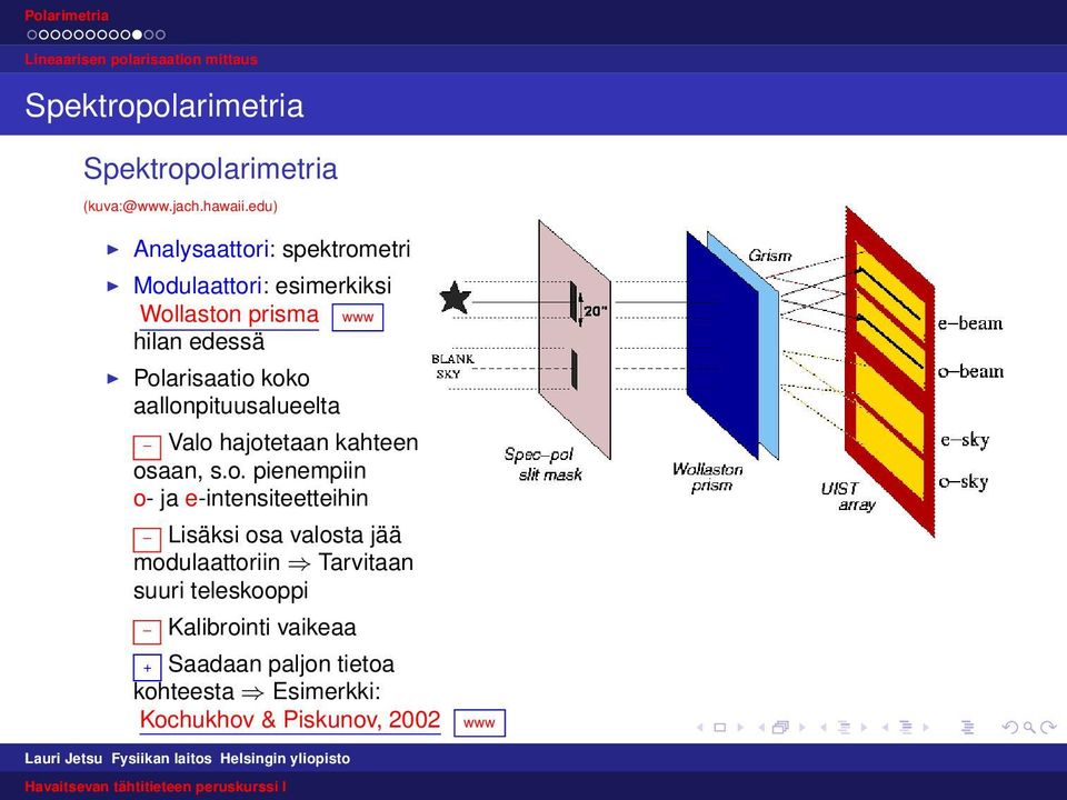 koko aallonpituusalueelta Valo hajotetaan kahteen osaan, s.o. pienempiin o- ja e-intensiteetteihin Lisäksi