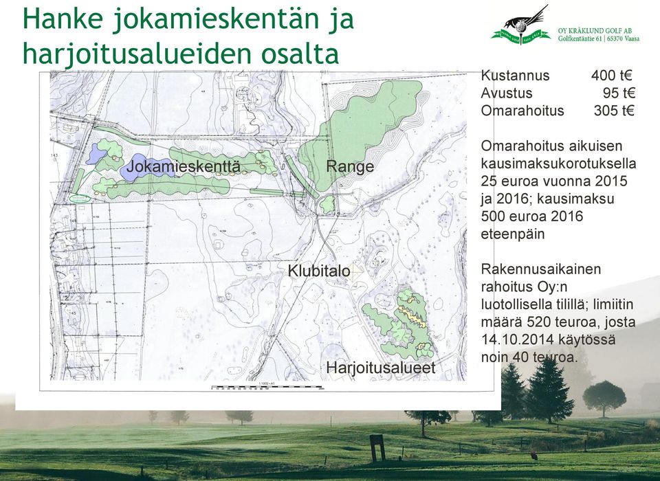 25 euroa vuonna 2015 ja 2016; kausimaksu 500 euroa 2016 eteenpäin Rakennusaikainen rahoitus