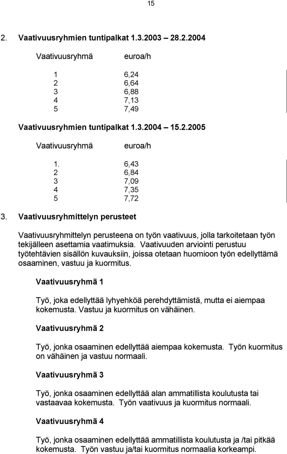 Vaativuuden arviointi perustuu työtehtävien sisällön kuvauksiin, joissa otetaan huomioon työn edellyttämä osaaminen, vastuu ja kuormitus.