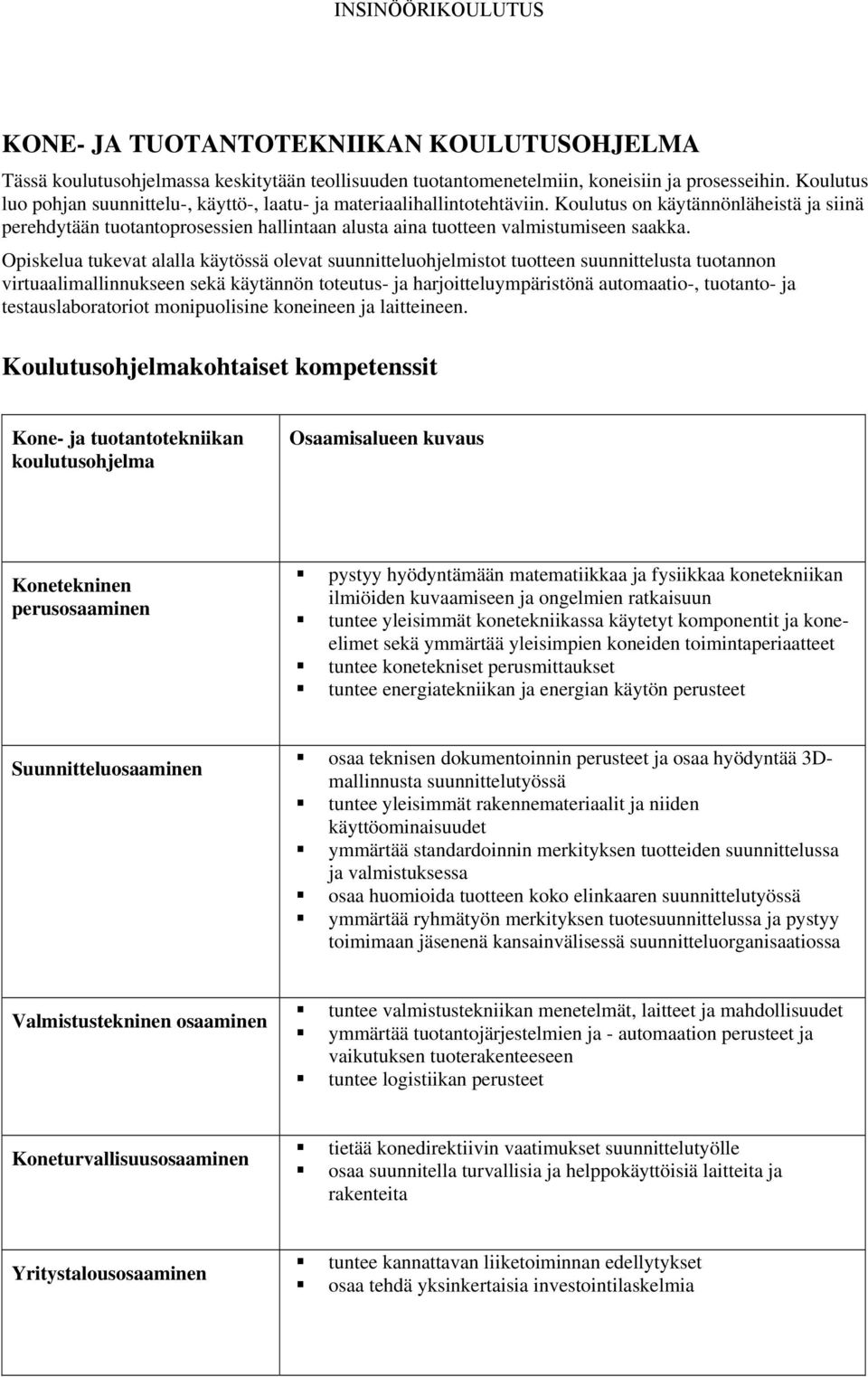 Koulutus on käytännönläheistä ja siinä perehdytään tuotantoprosessien hallintaan alusta aina tuotteen valmistumiseen saakka.