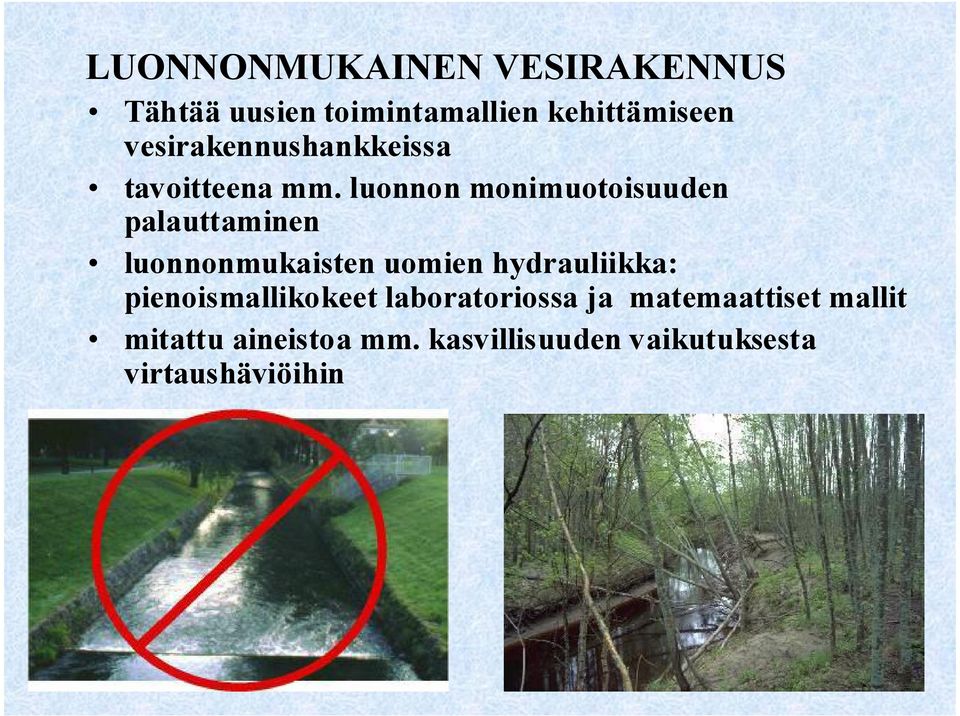 luonnon monimuotoisuuden palauttaminen luonnonmukaisten uomien hydrauliikka: