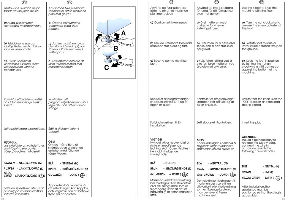 a) Öppna låsmuttrarna genom att vrida dem medurs. A a) Contra møtrikken løsnes. a) Drei mutteren med urviserne for å løsne justeringsskruen.