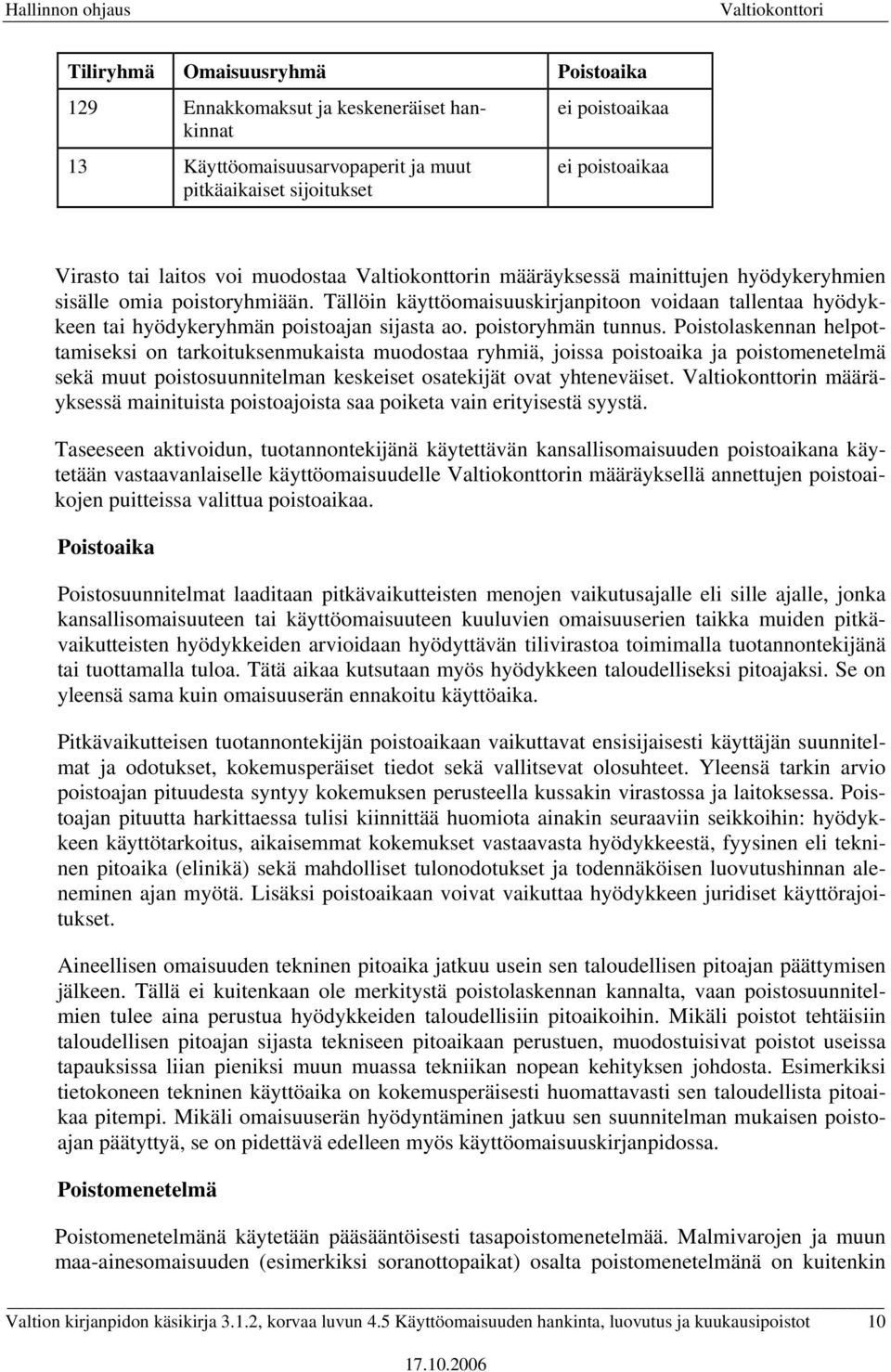 poistoryhmän tunnus. Poistolaskennan helpottamiseksi on tarkoituksenmukaista muodostaa ryhmiä, joissa poistoaika ja poistomenetelmä sekä muut poistosuunnitelman keskeiset osatekijät ovat yhteneväiset.