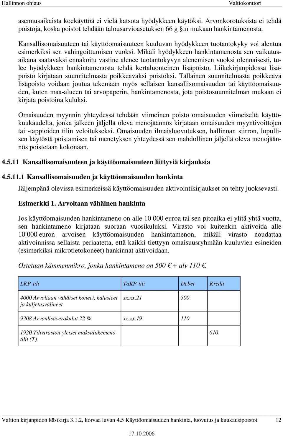 Mikäli hyödykkeen hankintamenosta sen vaikutusaikana saatavaksi ennakoitu vastine alenee tuotantokyvyn alenemisen vuoksi olennaisesti, tulee hyödykkeen hankintamenosta tehdä kertaluonteinen