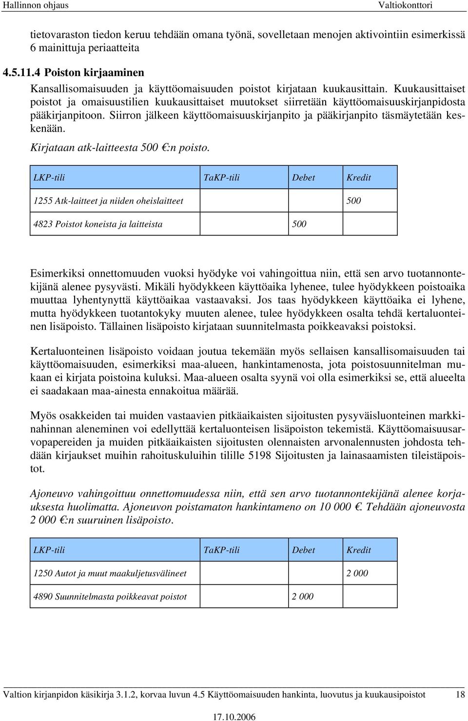 Kuukausittaiset poistot ja omaisuustilien kuukausittaiset muutokset siirretään käyttöomaisuuskirjanpidosta pääkirjanpitoon.