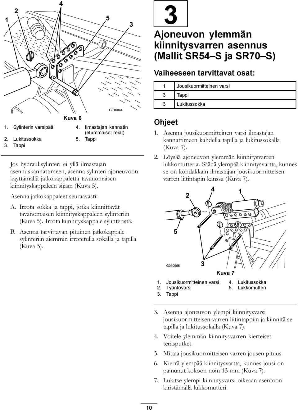 Tappi Jos hydraulisylinteri ei yllä ilmastajan asennuskannattimeen, asenna sylinteri ajoneuvoon käyttämällä jatkokappaletta tavanomaisen kiinnityskappaleen sijaan (Kuva 5).