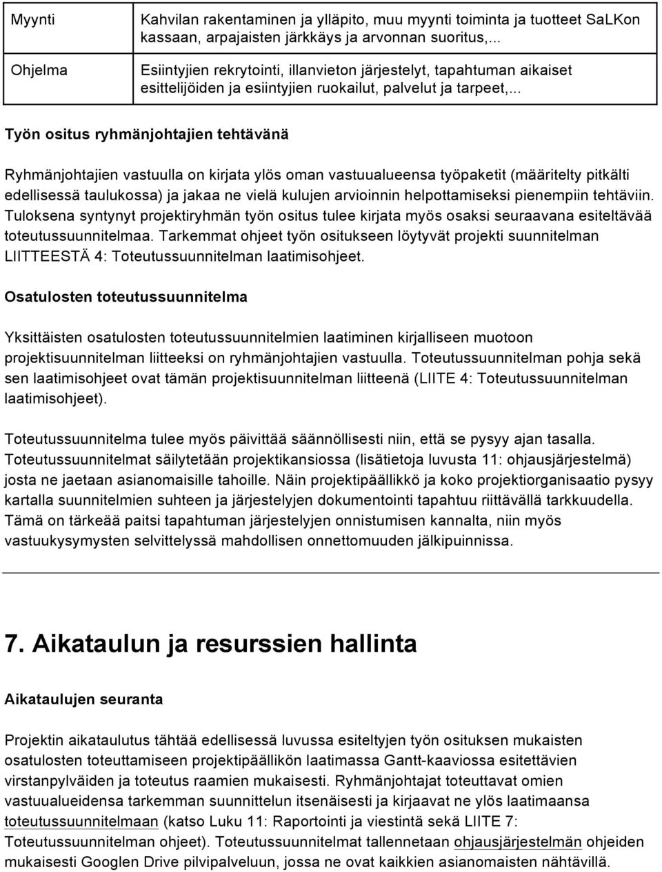 .. Työn ositus ryhmänjohtajien tehtävänä Ryhmänjohtajien vastuulla on kirjata ylös oman vastuualueensa työpaketit (määritelty pitkälti edellisessä taulukossa) ja jakaa ne vielä kulujen arvioinnin
