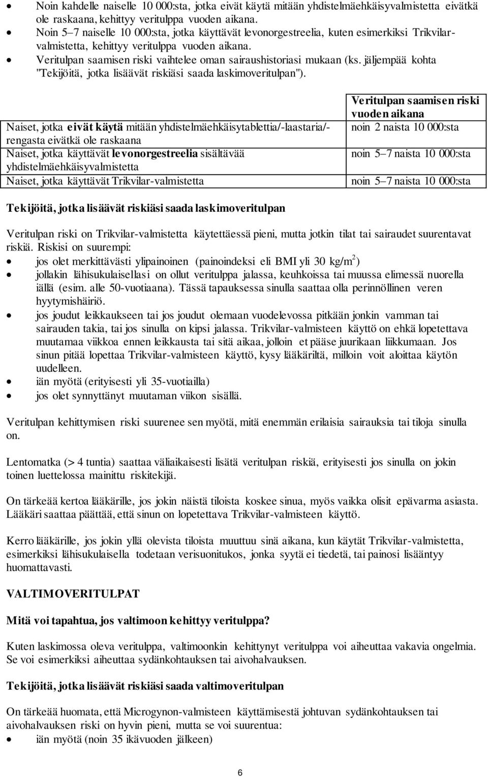 Veritulpan saamisen riski vaihtelee oman sairaushistoriasi mukaan (ks. jäljempää kohta "Tekijöitä, jotka lisäävät riskiäsi saada laskimoveritulpan").