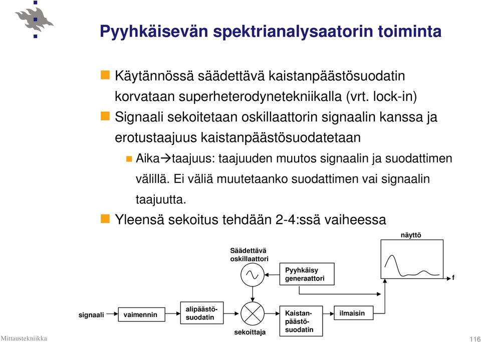 signaalin ja suodattimen välillä. Ei väliä muutetaanko suodattimen vai signaalin taajuutta.