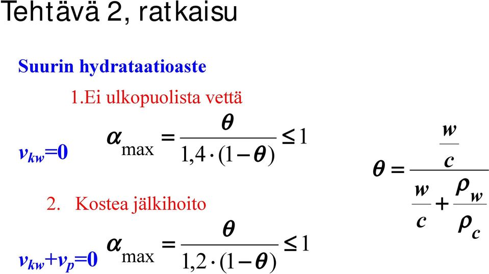 Kostea jälkihoito v kw +v p =0 α max θ =