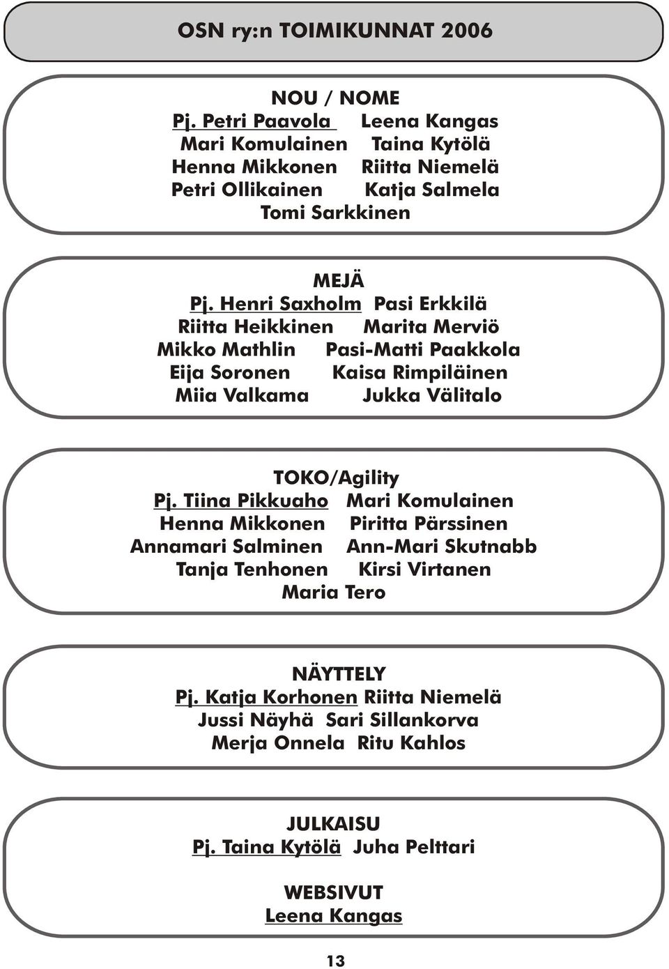 Henri Saxholm Pasi Erkkilä Riitta Heikkinen Marita Merviö Mikko Mathlin Pasi-Matti Paakkola Eija Soronen Kaisa Rimpiläinen Miia Valkama Jukka Välitalo