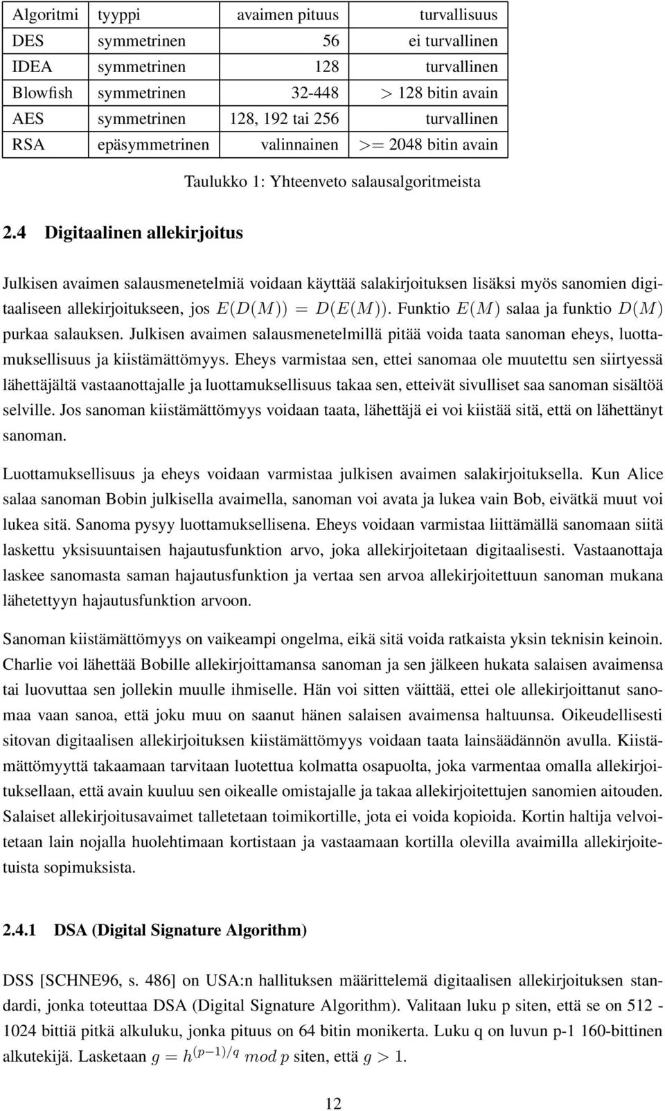 4 Digitaalinen allekirjoitus Julkisen avaimen salausmenetelmiä voidaan käyttää salakirjoituksen lisäksi myös sanomien digitaaliseen allekirjoitukseen, jos E(D(M)) = D(E(M)).