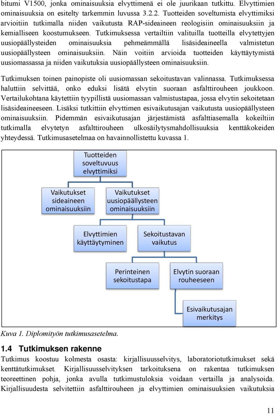 Tutkimuksessa vertailtiin valituilla tuotteilla elvytettyjen uusiopäällysteiden ominaisuuksia pehmeämmällä lisäsideaineella valmistetun uusiopäällysteen ominaisuuksiin.