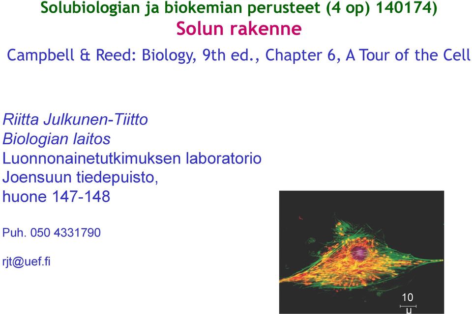 , Chapter 6, A Tour of the Cell Riitta Julkunen-Tiitto Biologian